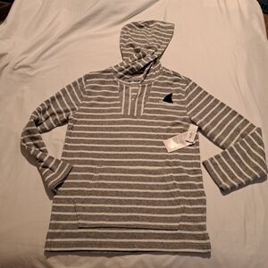 Old Navy boys Large or 10/12 swim coverup hooded gray & white stripe, NWT